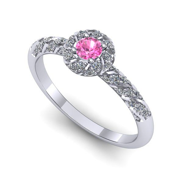 Inel din aur alb cu safir roz