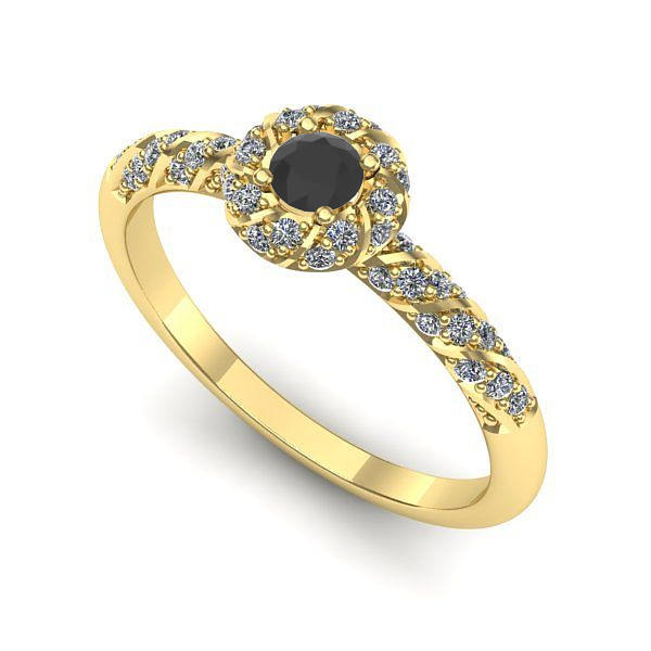 Inel logodna din aur galben cu diamant negru