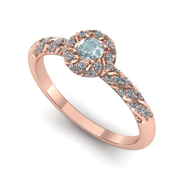 Inel logodna din aur roz cu aquamarin