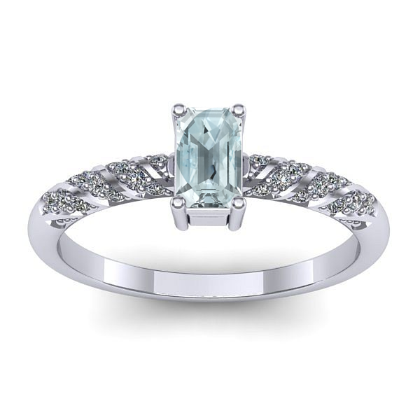 Inel logodna cu aquamarin dreptunghiular