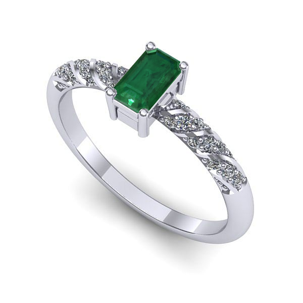 Inel de logodna din aur alb cu smarald