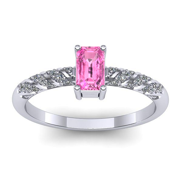 Inel logodna cu safir roz dreptunghiular