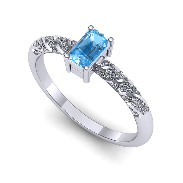 Inel de logodna din aur alb cu topaz blue