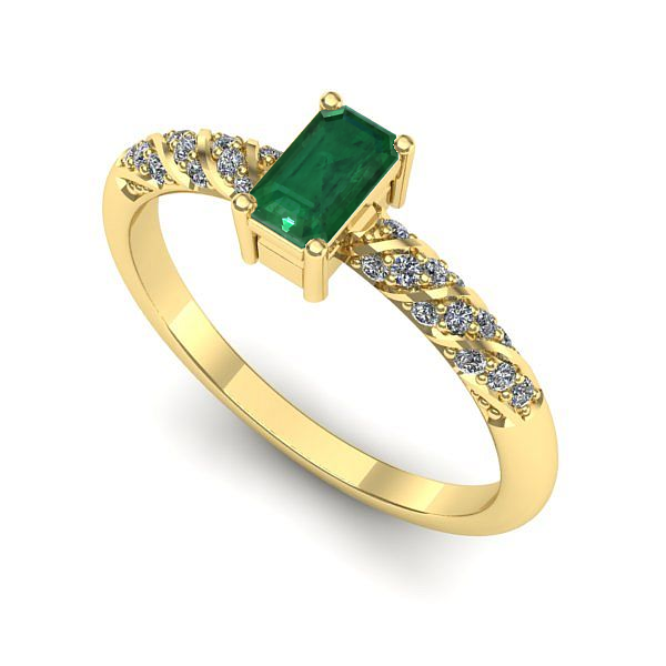 Inel logodna din aur galben cu smarald