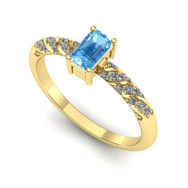 Inel logodna din aur galben cu topaz blue