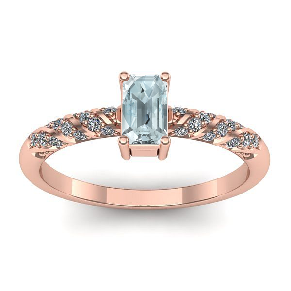 Inel logodna cu aquamarin dreptunghiular