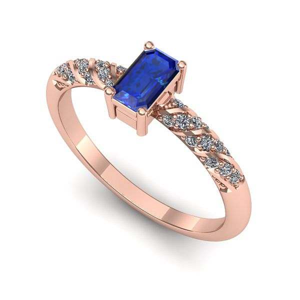 Inel logodna din aur roz cu safir