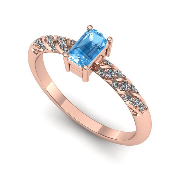 Inel logodna din aur roz cu topaz blue