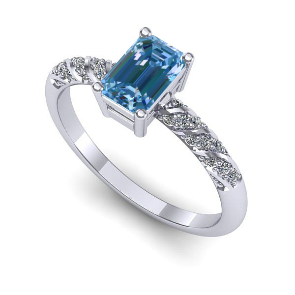 Inel din aur alb cu diamant de laborator albastru