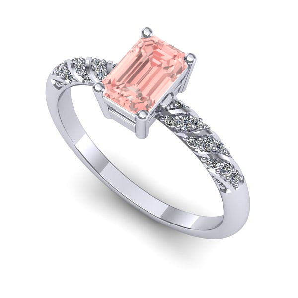 Inel logodna din aur alb cu diamant de laborator roz