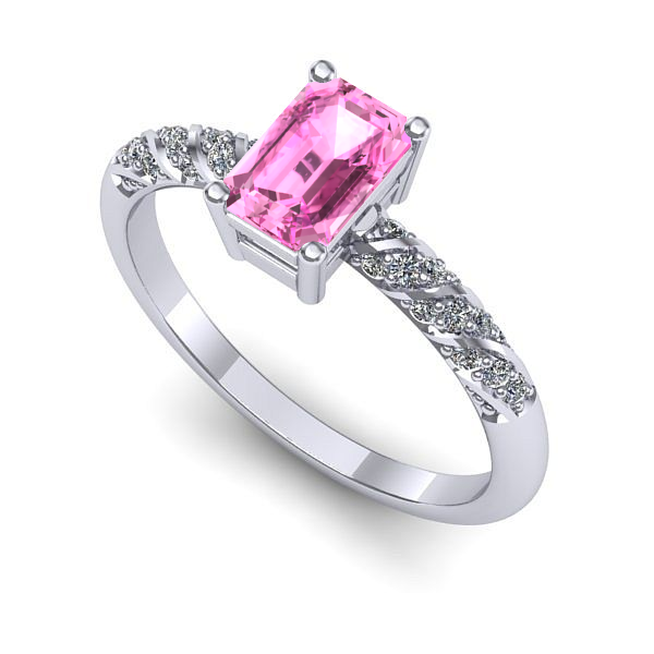 Inel logodna din aur alb cu safir roz