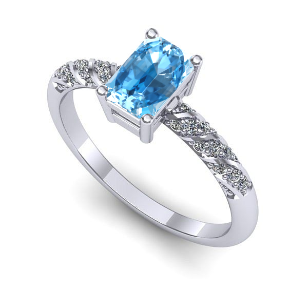 Inel de logodna din aur alb cu topaz blue