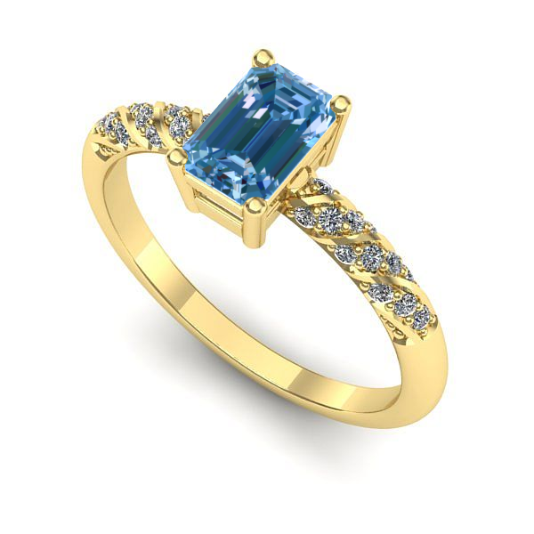 Inel de logodna din aur galben cu diamant de laborator albastru