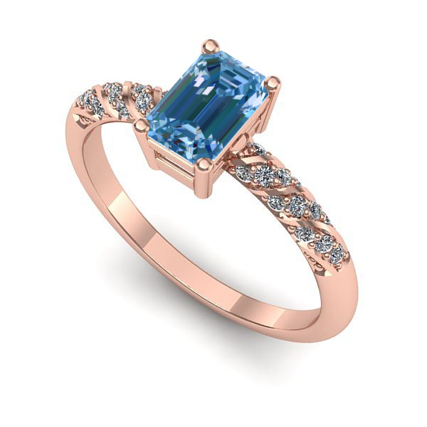 Inel de logodna din aur roz cu diamant de laborator albastru