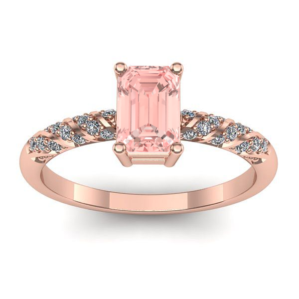 Inel logodna cu diamant de laborator roz dreptunghiular