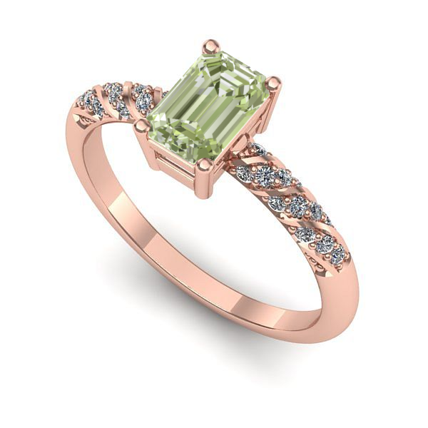 Inel din aur roz cu diamant de laborator verde