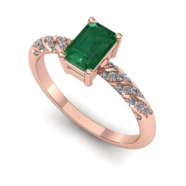 Inel din aur roz cu smarald