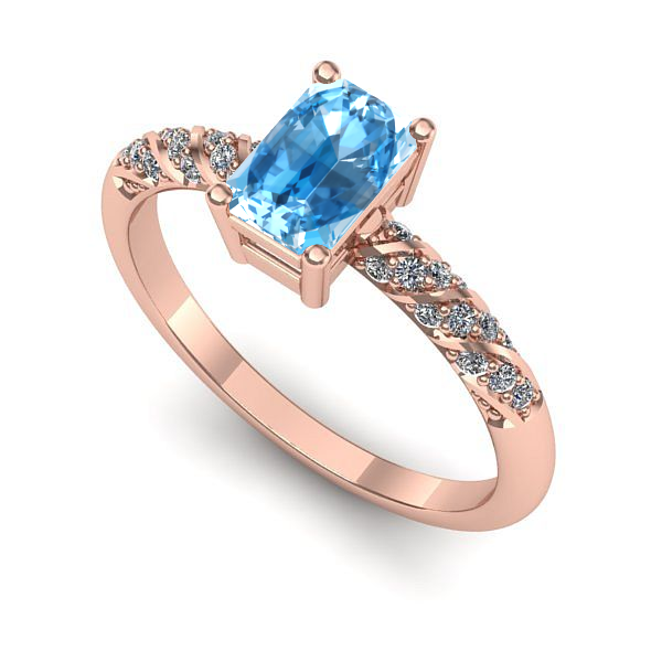 Inel de logodna din aur roz cu topaz blue