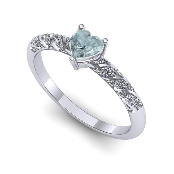 Inel logodna din aur alb cu aquamarin