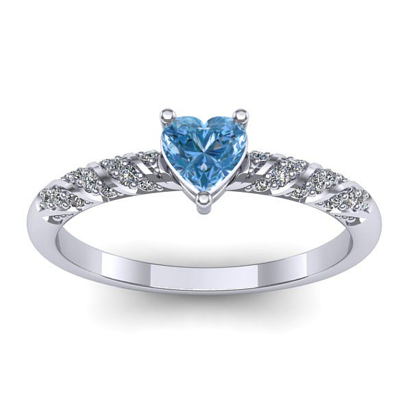 Inel cu diamant de laborator albastru inima