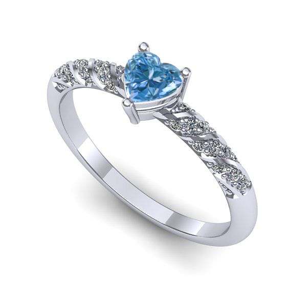 Inel din aur alb cu diamant de laborator albastru