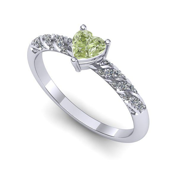 Inel de logodna din aur alb cu diamant de laborator verde