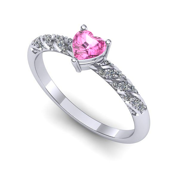 Inel de logodna din aur alb cu safir roz