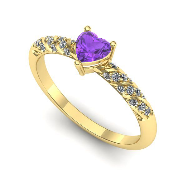 Inel logodna din aur galben cu ametist