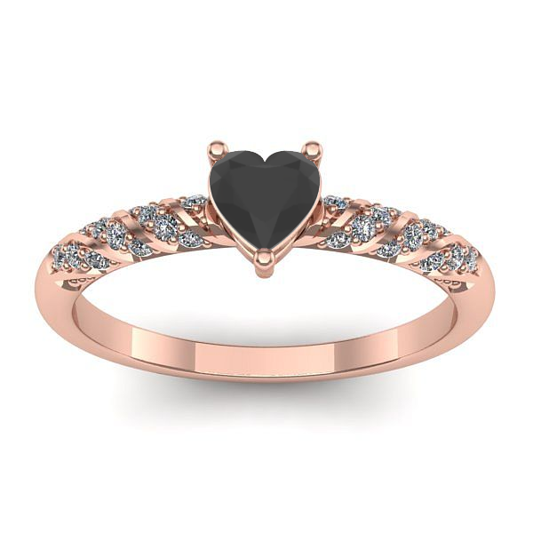 Inel cu diamant negru inima