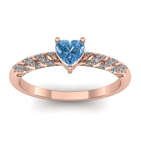 Inel logodna cu diamant de laborator albastru inima