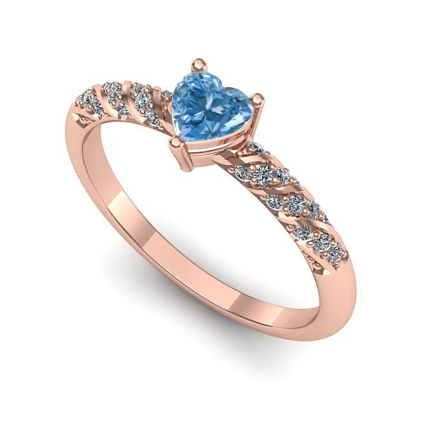 Inel de logodna din aur roz cu diamant de laborator albastru