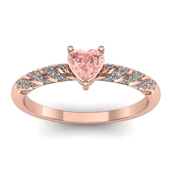 Inel de logodna cu diamant de laborator roz inima