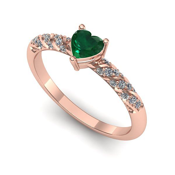 Inel logodna din aur roz cu smarald