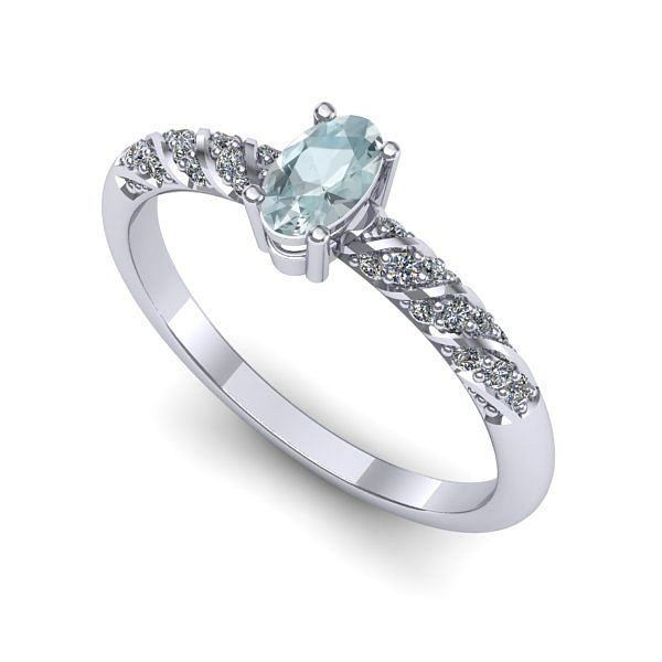 Inel logodna din aur alb cu aquamarin