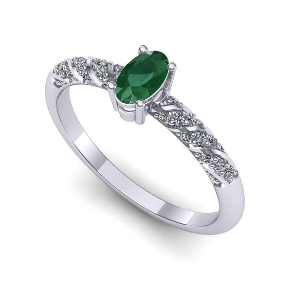 Inel de logodna din aur alb cu smarald