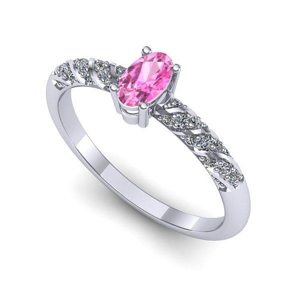 Inel de logodna din aur alb cu safir roz