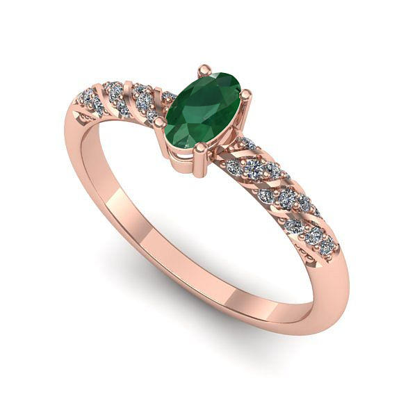 Inel de logodna din aur roz cu smarald