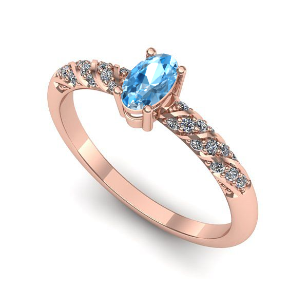 Inel din aur roz cu topaz blue