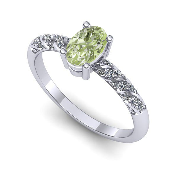 Inel logodna din aur alb cu diamant de laborator verde