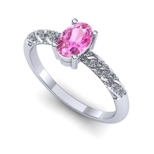 Inel logodna din aur alb cu safir roz