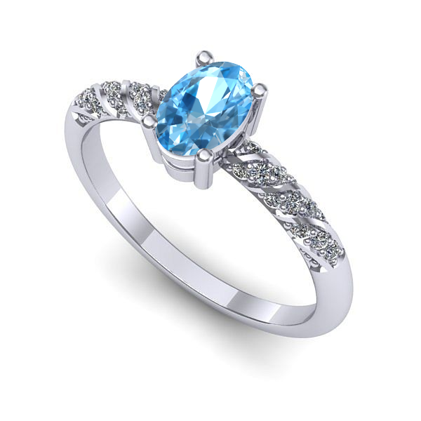 Inel logodna din aur alb cu topaz blue