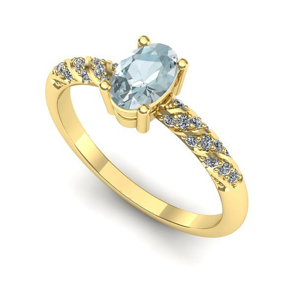 Inel logodna din aur galben cu aquamarin