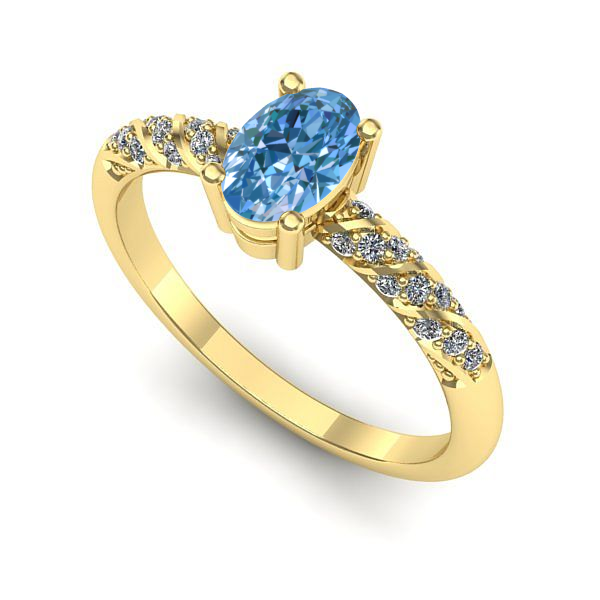 Inel de logodna din aur galben cu diamant de laborator albastru