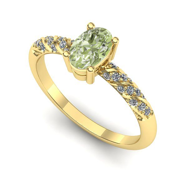 Inel de logodna din aur galben cu diamant de laborator verde