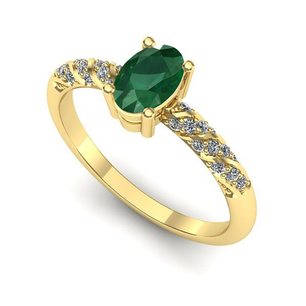 Inel logodna din aur galben cu smarald
