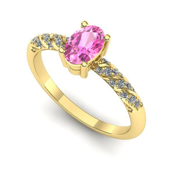 Inel logodna din aur galben cu safir roz