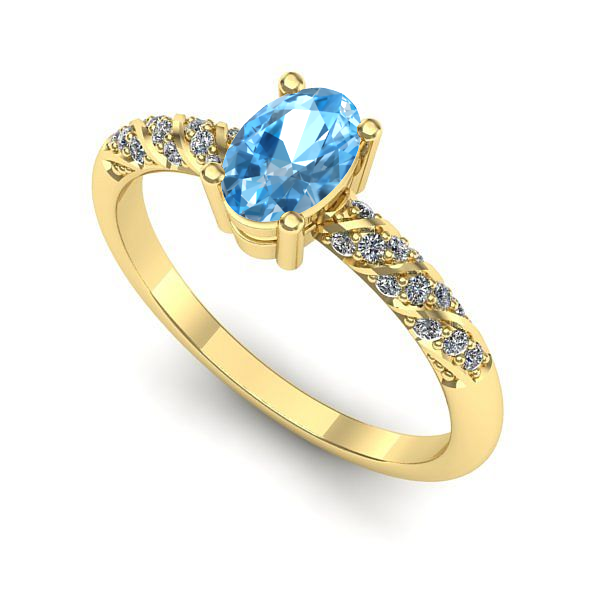 Inel logodna din aur galben cu topaz blue