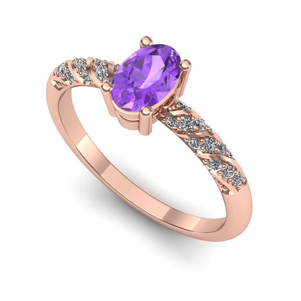 Inel logodna din aur roz cu ametist