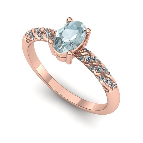 Inel de logodna din aur roz cu aquamarin