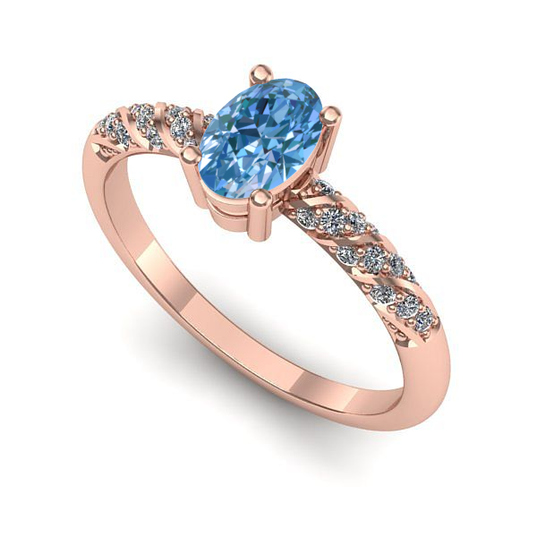 Inel de logodna din aur roz cu diamant de laborator albastru